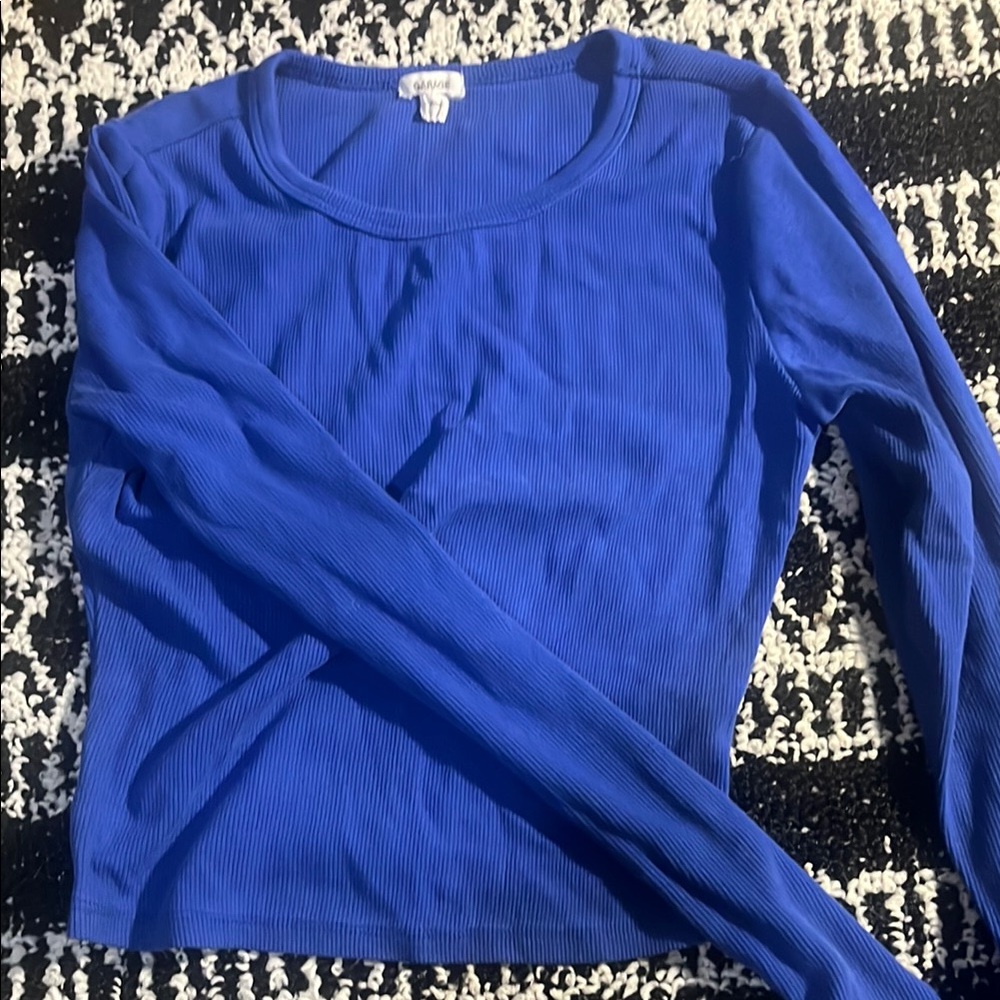 Garage Blue Long Sleeve Ribbed Top